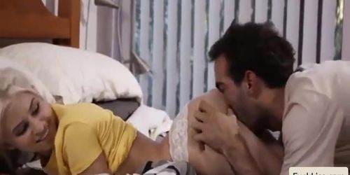 Cute Blonde Teen Enjoys A Deep Doggystyle Fucking On The Bed