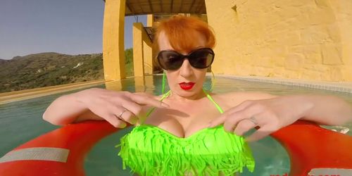 Sexy redhead mature RedXXX poolside blowjob