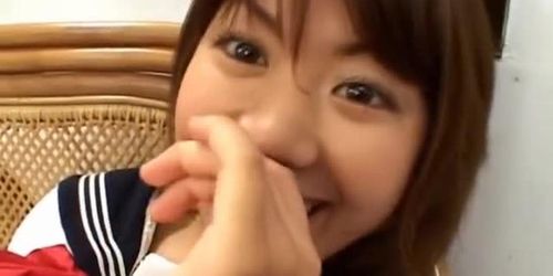 Ai Kazumi in school uniform sucks dick and gets banana in pussy