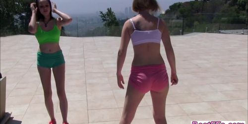 Lovely sexy teens fucked their yoga instructor hard