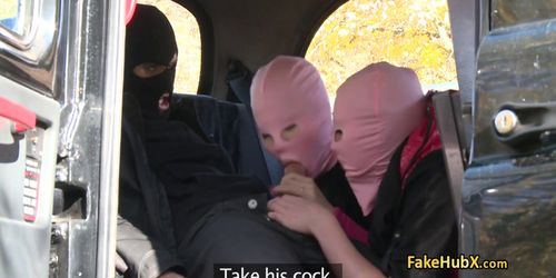 Crazy hardcore threesome in taxi