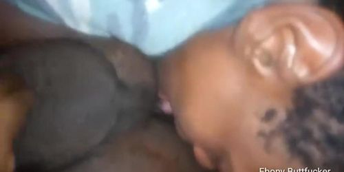 RIM JOB: NAPPY HEADED BLACK WHORE CLEANS DADDY'S ASSHOLE WITH TOUNGE