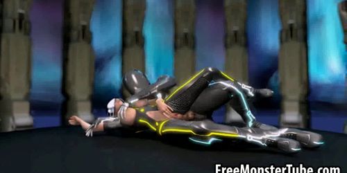 3D cartoon Tron babe sucks cock and gets fucked hard