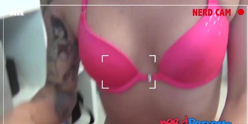 NERD PERVERTS - Cute perky tits UK babe Paige Fox tricked into hot POV BJ