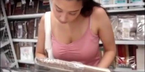 Cock Out Near Asian Woman In Store