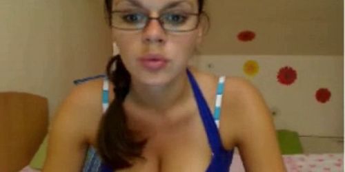 Nice busty girl with glasses reveals her tits - video 2