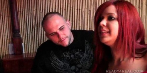Cute redhead plays with huge cock for cash