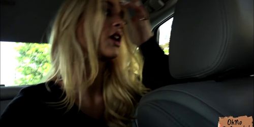 Petite Uma Jolie gives a serious blowjob in the car