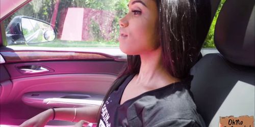 Filthy Tiffany Nunez gives a free blowjob for a ride