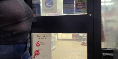 Flashing boobs and ass at gas station 