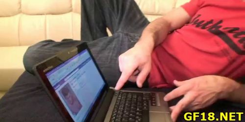 He pushes hard cock in pussy of happy teen cutie from the behind - video 7