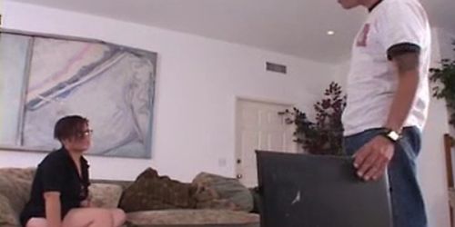 Chubby Glasses Girl Fucked On Couch by TROC