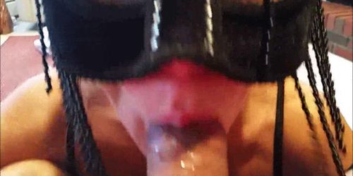 Masked wife sucking and swallowing