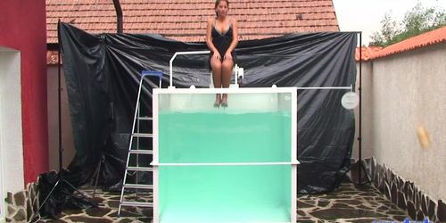 Brunette Dunk Tank Wetlook in Black Dress