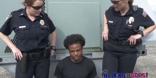 Milf cops fuck a black rapper outdoors just for his massive cock after chasing him