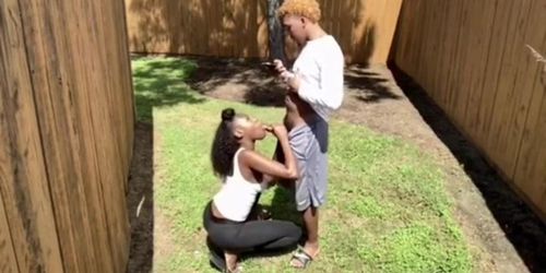 Ebony Teen Skin Glows As She Sucks My Cock In Her Parents Backyard.