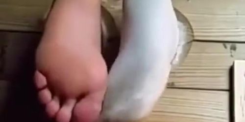 Wide size 12EEEE man feet tortured with tickling and itching powder