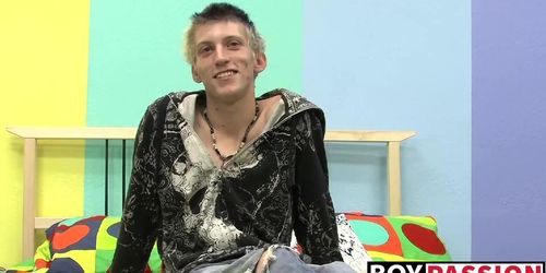BOY PASSION - Skinny Ian jerks off his big cock after interview