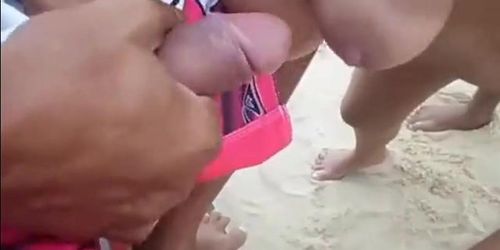 Beach 3way sex