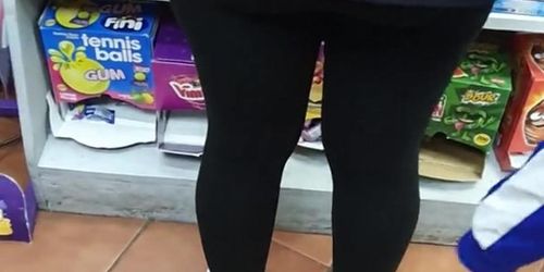 Step mother in tight leggings fucked in the grocery by step son 