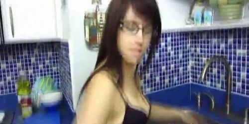 kinky teen with glasses gives handjob - video 1