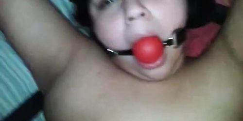 wife tied up ball gag in mouth while fucking her anal