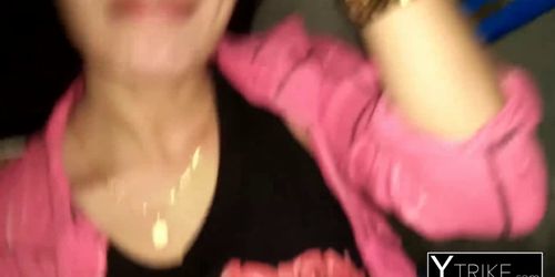 Jhamela blows on a cock before riding it in reverse cowgirl