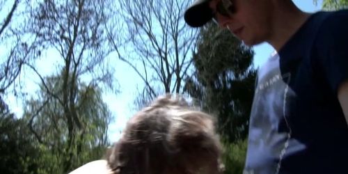French mature Julia gangbanged in the garden