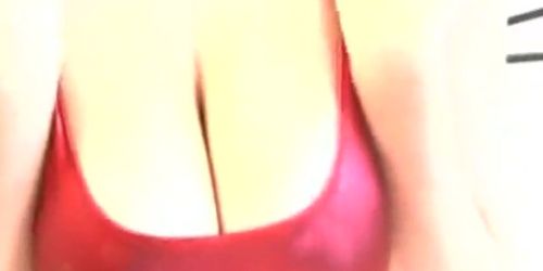 Busty babe in red latex rubbing her boobs - video 1