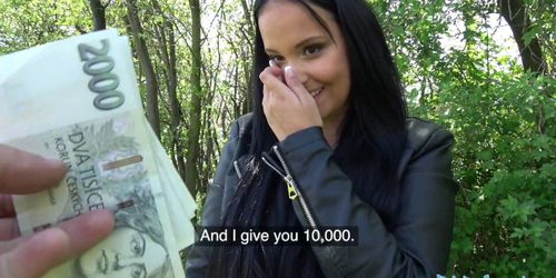 Public Agent Sticky facial for busty hot Czech teen under railway bridge