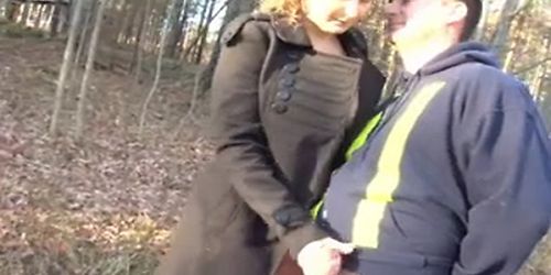 Blowjob in the woods with a voyeur