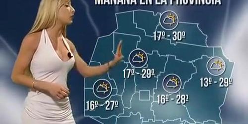 Curvaceous Spanish lady delivers weather forecast in a tight dress (Lady Dee)