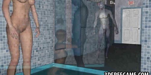3Dベイビーはコックを吸ってゾンビに激しく犯される
