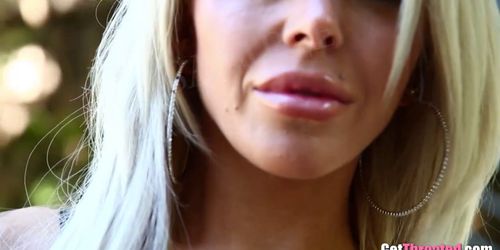 Blonde babe deep throats black cock