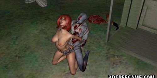 3D cartoon redhead babe gets fucked by a zombie