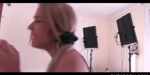 Sassy blonde stripping and sucking dick in POV