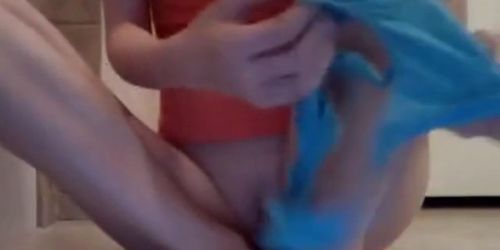 Stuffing her slit with her dirty undies - video 2