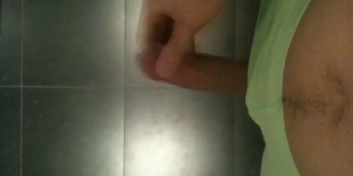 Nice cumload in the bathroom with shorts on