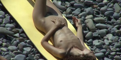 Petite Teen On Nude Beach Sensually Caresses Herself Before Spreading Her Legs And Dreaming Of Sex