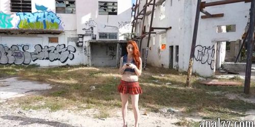 Hot emo redhead chick first time anal fucking outdoor in public