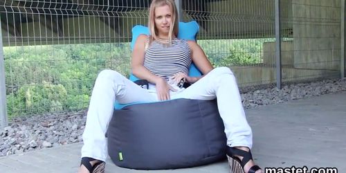 Horny czech girl stretches her juicy pussy to the strange