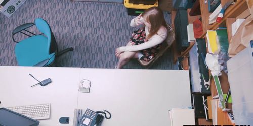Young blonde shoplifter caught in the act and fucks security
