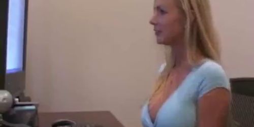 Beautiful blonde gives great handjob