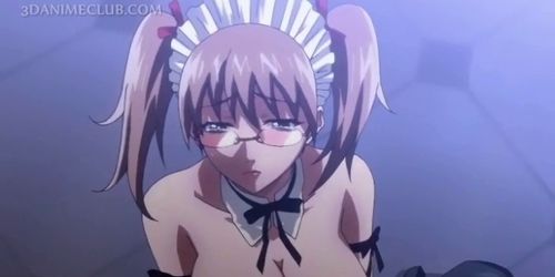 Horny anime teacher blowing cock gets jizzed all over