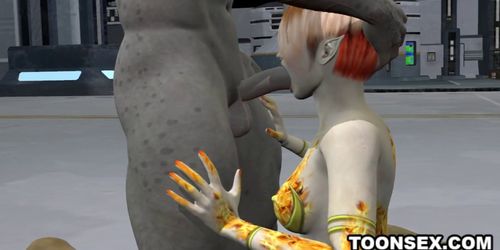 3D Cartoon Alien Vixen Getting a Double Teaming