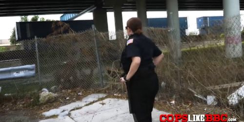 Foursome with three horny cops that arrest black dude at the hood to fuck them in an interracial sex