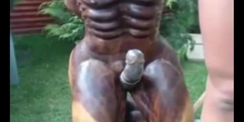 camgirl wooden statue cock and anal baseball bat