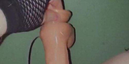 Sexy fishnet 18 yo teen fucks his femboy pussy