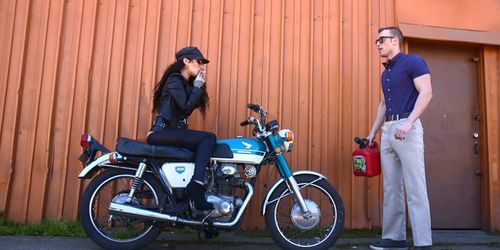Huge tits biker anal fucks nerd guy (Arabelle Raphael)