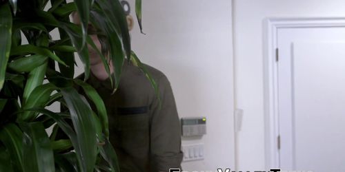 Black teenager in spex blows